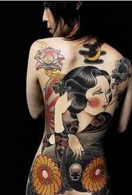 Meedchen zréck klassesch japanesch Geisha schéin Tattoo Bild