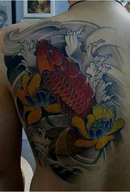 Classic good-looking back squid lotus tattoo pattern picture