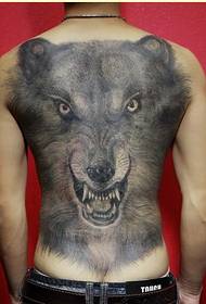 很酷很经典的男生满背狼头纹身图案图片