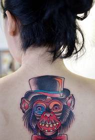 image de modèle de tatouage singe couleur dos femme dessin animé