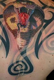 A back 3D color snake tattoo pattern