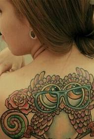 γυναικεία πίσω χρώμα προσωπικότητα κουκουβάγια εικόνα τατουάζ εικόνα