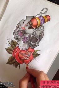 European and American color skull rose good tattoo works