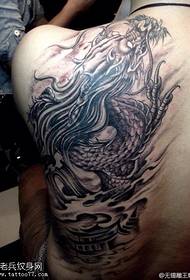 Back black gray dragon tattoo pattern