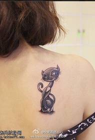Female back cat tattoo pattern
