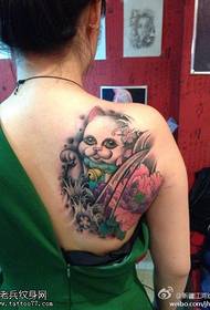 chachikazi kumbuyo mtundu peony mwayi mphaka tattoo dongosolo
