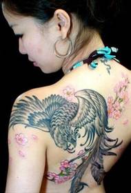 όμορφο κορίτσι πίσω όμορφο ροζ phoenix εικόνα μοτίβο τατουάζ