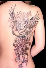 моден секси женски гръб феникс хризантема татуировка модел картина