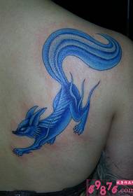 back personality blue nine-tailed fox fashion tattoo picture