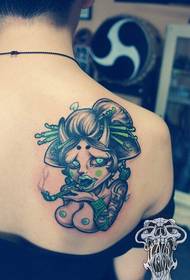 Woman's back ghost art 妓 tattoo works by tattoo