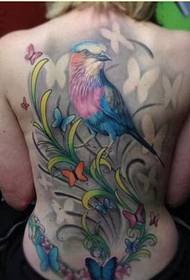 flicka tillbaka mode fin fågel tatuering mönster bild