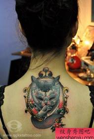 Beautiful cat tattoo pattern on the back of girls