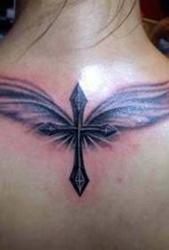 Back tattoo pattern: back cross wings tattoo pattern picture