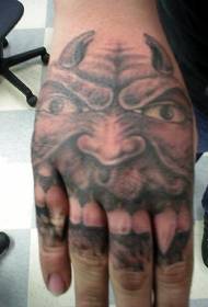 Hand scary horned demon tattoo pattern
