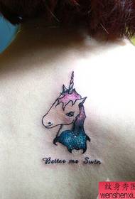 Back cartoon unicorn tattoo pattern