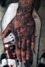 Hånd tilbake svart havgud Poseidon portrett tatoveringsmønster
