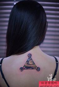 Beautiful and beautiful triangle star tattoo pattern on the back of the girl
