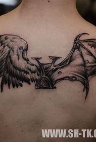 Male back angel with demon wings tattoo pattern