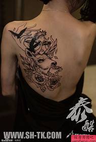 Back unicorn geese rose tattoo pattern