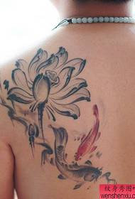 Back black and white lotus inkfish tattoo works