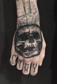 Hand back personality black skull sketch tattoo pattern