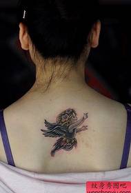 Show de tatuagem, recomendo o padrão de tatuagem de anjo nas costas de uma mulher