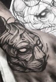 Ručné späť čierne a biele tajomné tetovanie démon mačky vzor