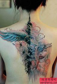 Woman's back creative splash ink tattoo works