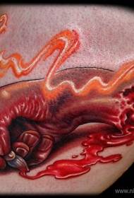 Leg color realistic bloody cut hand tattoo picture