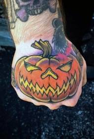 Simple colorful cartoon pumpkin tattoo pattern on the back of the hand