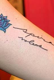 Arm color lotus with letter tattoo pattern