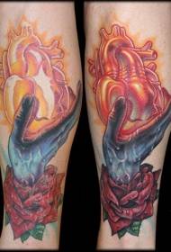 Leg mysterious style zombie hand with heart tattoo pattern