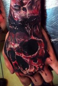 Hand back color horror bloody skull tattoo pattern