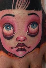 Hand tillbaka tecknad docka porträtt tatuering mönster