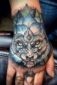Hand back color mysterious three-eyed wolf tattoo pattern