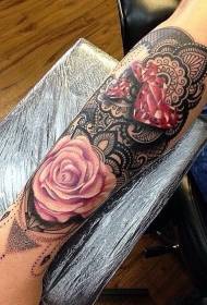 Arm color hindu style diamond rose tattoo pattern