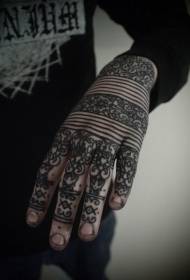 Arm tribal style black lines and flowers ornament tattoo pattern