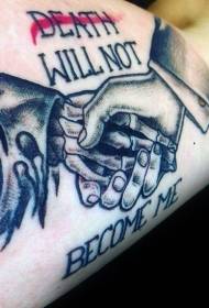 Esquelet d'estil gravat de braços i patró de tatuatges amb lletres