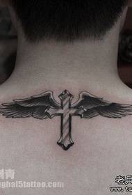 a beautiful cross-winged tattoo on the back