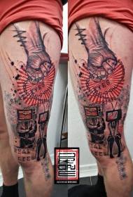 Tatuaj personalizat colorat în stil suprarealist al picioarelor