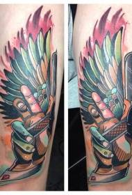 Legs modern style colored big hand with wings tattoo pictures