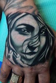 Hand back original hand drawn mysterious female portrait tattoo picture