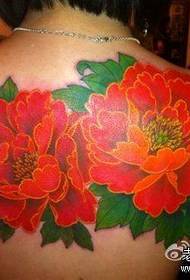 Modello di tatuaggio di peonia colorata indietro bellezza
