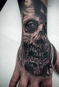 Hand back amazing black and white horror zombie face tattoo pattern