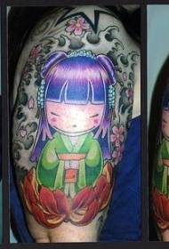 Čínska karikatúra dievča a lotus tetovanie vzor