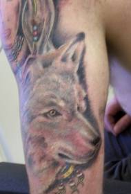Shoulder colored woman with wolf head tattoo pattern