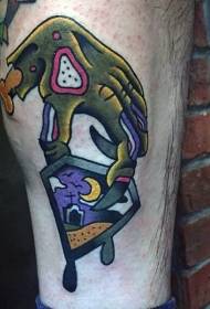 Kojos senosios mokyklos spalvos zombi ranka su kraštovaizdžio tatuiruotės modeliu