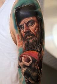 Arm color realistic pirate and skull tattoo pattern