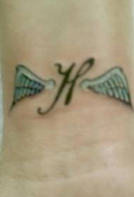 Wrist color wings letter tattoo pattern