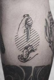 Shank jednostavna crno crtana ruka s uzorkom tetovaže srca od bodeža